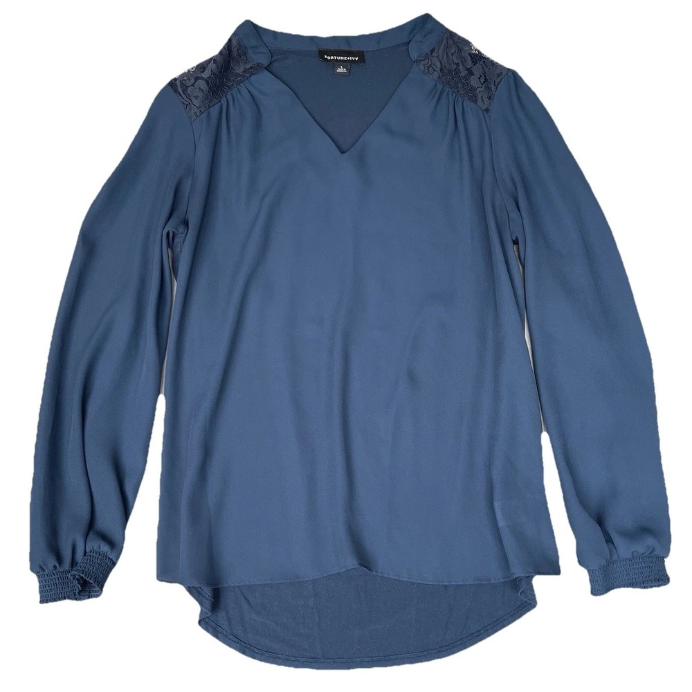 Fortune Ivy‎ Shirt Womens Large Blue Lace Finance Babe Office Siren Old Money